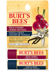 Burt's Bees 100% Natural Origin Moisturizing Lip Balm for Dry Chapped Lips, Get Soft and Hydrated Lips - Pack of 2 - Vanilla Bean & Wild Cherry