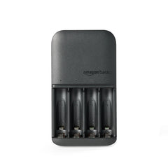 Amazon Basics Rechargeable AA Batteries NiMH (x4) and AAA (x4), with 4 Bay Battery Charger, Type A (American) Plug