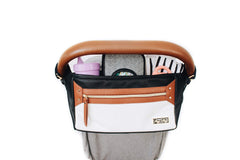 Itzy Ritzy Adjustable Stroller Caddy/Organizer - Stroller Organizer Bag Featuring Front Zippered Pocket, 2 Built-In Interior Pockets & Adjustable Straps to Fit Nearly Any Stroller (Coffee and Cream)