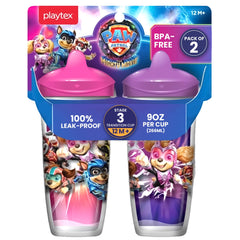 Playtex Baby Sipsters Hard Spout PAW Patrol Sippy Cup for 12+ Months, 9 Ounce (2 Count), Pink & Purple, Insulated Toddler Water Bottle for Kids, Spill-Proof Cups for Toddlers 1-3, Stage 3