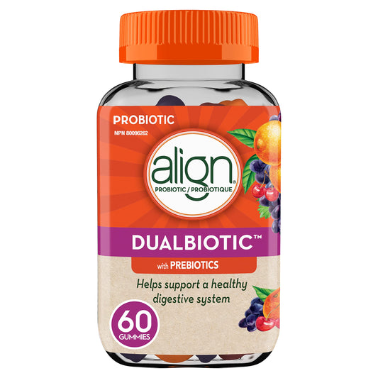 Align DUALBIOTIC PREbiotic + PRObiotic Gummies for Women & Men, Helps Support a Healthy Digestive System, Made With Naturally Fruit Flavours, 60 Count