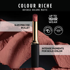 L’Oréal Paris Colour Riche Intense Volume Matte Lipstick - Up to 16H Wear, infused with Hyaluronic Acid - Worth It, 1.8 g