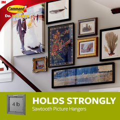 Command Sawtooth Picture Hangers, Damage Free Hanging Frame Hangers, No Tools Wall Hooks for Hanging Sawtooth Frames in Living Spaces, 3 White Picture Frame Hangers and 6 Command Strips