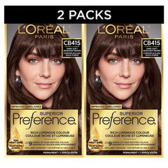 L'Oreal Paris Superior Preference Hair Dye, Hair Color for Women, CB415 Dark Soft Mahogany Brown Hair Dye, Permanent Hair Color, 100% Grey Coverage, 9 weeks of Luminous Fade-Defying, 1 Hair Dye Kit (Pack of 2) (Packaging May Vary)
