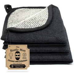 The Rustic Man Wash Cloths for Face and Body, Exfoliating Washcloth, Black, 3 Count