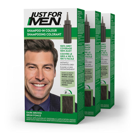 Just For Men Shampoo-In Color, Hair Color for Men with Keratin and Vitamin E for Stronger Hair - Dark Brown, H-45, Pack of 3