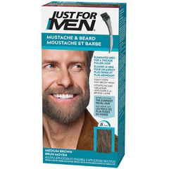 Just For Men Mustache & Beard, Beard Dye for Men with Brush Included for Easy Application, With Biotin Aloe and Coconut Oil for Healthy Facial Hair, Medium Brown, M-35 (1 Count), Packaging May Vary