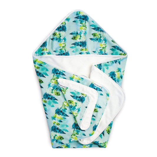 Tiny Twinkle Kaffle Hooded Towel Set for Infants and Babies - Ultra Soft, Super Absorbent, Thick and Plush (Forest)