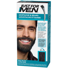 Just For Men Mustache & Beard, Beard Dye for Men with Brush Included for Easy Application, With Biotin Aloe and Coconut Oil for Healthy Facial Hair, Real Black, M-55 (1 Count), Packaging May Vary