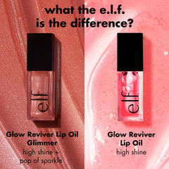 e.l.f. Glow Reviver Lip Oil, Nourishing and Hydrating with High-Shine Glimmer Finish & Sheer Wash Of Color, Minty Scent, Non-Sticky, Vegan & Cruelty-free, Super-Neutral