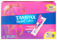 Tampax CompaCount Radiant Tampons, with LeakGuard Braid & Extendable Applicator, Regular Absorbency, Unscented, 28 Count
