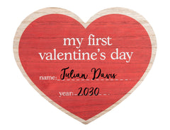 Kate & Milo My First Valentine's Day Fill-in Photo Prop, Baby's First Holiday Customizable Board, Newborn Picture Sign with Marker, Gift for New and Expecting Moms, Red Heart