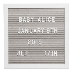 Pearhead 10" x 10" Gray Felt Letterboard Set, Includes 292 White Letters, Perfect Message Board for Home or Rustic Nursery, or use for Baby Announcement