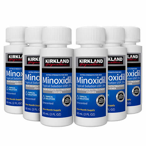 Kirkland Signature Hair Regrowth Treatment Extra Strength for Men, 5% Minoxidil Topical Solution, 2 fl. oz 6 pack (6 Month Supply)