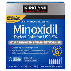 Kirkland Signature Hair Regrowth Treatment Extra Strength for Men, 5% Minoxidil Topical Solution, 2 fl. oz 6 pack (6 Month Supply)