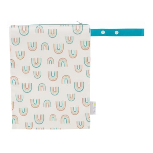 Itzy Ritzy Sealed Wet Bag with Adjustable Handle – Washable and Reusable Wet Bag with Water Resistant Lining Ideal for Swimwear, Diapers, Gym Clothes & Toiletries; Measures 11” x 14”, Over The Rainbow