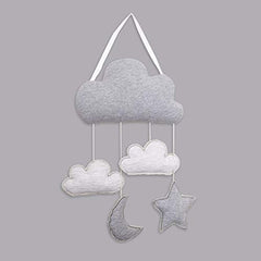 Baby’s First by Nemcor Baby Nursery Wall Hanging, Cute Decoration for Unisex Gender Neutral Infant Baby Kids Bedroom Wall Décor Art, Grey and White, Moon, Stars and Clouds Great Baby Shower Gift