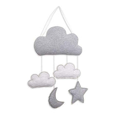 Baby’s First by Nemcor Baby Nursery Wall Hanging, Cute Decoration for Unisex Gender Neutral Infant Baby Kids Bedroom Wall Décor Art, Grey and White, Moon, Stars and Clouds Great Baby Shower Gift