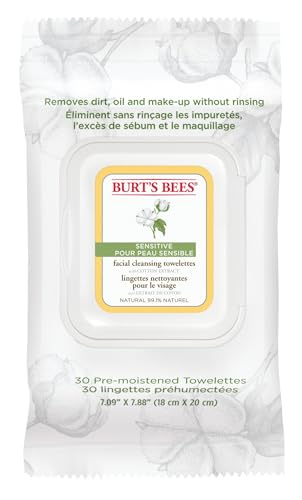 Burt's Bees Sensitive Facial Cleansing Towelettes, With Cotton Extract, 30 Count (packaging may vary)