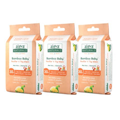 Aleva Naturals Bamboo Baby Pacifier and Toy Wipes - Natural and Organic Ingredients with Lemon Oil, Safely Cleans Bottles, Nipples, Cups, Extra Strong and Ultra Soft - Value Pack- 30ct x 3 (90 Wipes Total)