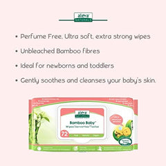 Aleva Naturals Bamboo Baby Sensitive Wipes- 2 Pack- Hypoallergenic, Biodegradable, Extra Strong and Ultra-Soft, Perfume Free Diaper Wipes-72 Count X 2= 144 Wipes Total, unbleached