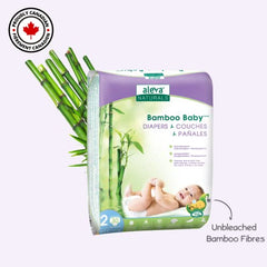 Aleva Naturals Hypoallergenic Bamboo Baby Diapers for Baby, Ultra Soft, Sensitive Skin Friendly, Biodegradable, Disposable– Size 2 (6-17 lbs/3-8 kg) | 30ct