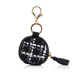 Itzy Ritzy Pacifier Case with Clip, ‘The Kelly’ Charm Pod Includes Clasp to Easily Attach to a Diaper Bag or Purse, Measures 2.5” in Diameter and Holds 2 Pacifiers, Black & White Tweed