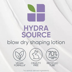Biolage Hydra Source Blow Dry Shaping Lotion | Heat Protectant | Hydrates & Provides Long-Lasting Style | With Aloe & Hyaluronic Acid | Vegan & Cruelty-Free | Paraben & Silicone Free | 150ML
