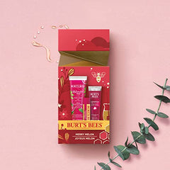 Burt's Bees Merry Melon set with Watermelon Moisturizing Lip Balm, Watermelon Rush Squeezy Tinted Balm and Watermelon and Mint Hand Cream, 3 Assorted Products, Holiday Gift
