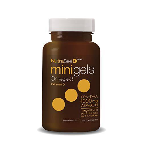 Nature's Way NutraSea Omega 3 + Vitamin D Fish Oil Mini Gels Supplement – Fresh Mint Flavour – Heart, Brain, Bone & Immune Support – 1000mg EPA & DHA + 1000IU D3, 120 Softgels