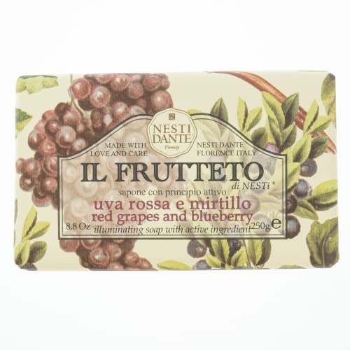 Nesti Dante Il Frutteto Italian Nourishing and Illuminating Bar Soap, Red Grapes and Blueberry, 250 Grams