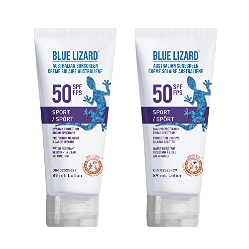BLUE LIZARD Sport SPF 50 Twin Pack, Mineral-Based Sunscreen Lotion for Athletes, Paraben-Free, Fragrance-Free, Non-Greasy Broad Spectrum Sun Protection, 89ml Tube, Pack of 2