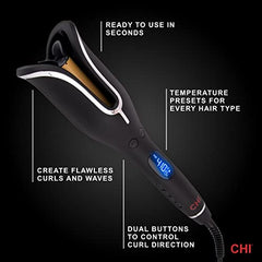 CHI Spin N Curl, Curling Iron For Healthy & Shiny Effortless Curls & Waves, Provides Preset Temperature Settings For Each Hair Texture, Onyx Black