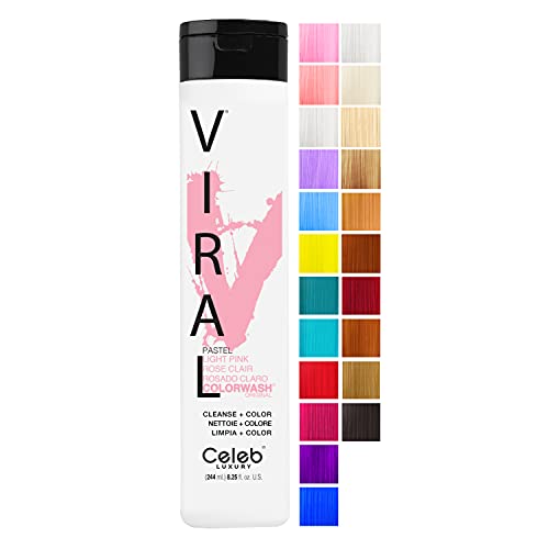 Celeb Luxury Viral Pastel Light Pink Colorwash, Color Depositing Shampoo with Bondfix Bond Rebuilder, Semi Permanent Hair Colour Glaze, Vegan Hair Dye, Maintains and Refreshes Light Pink Color