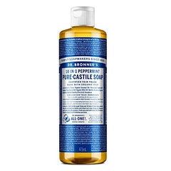 Dr. Bronner’s - Pure-Castile Liquid Soap (Peppermint, 473 mL) - Made with Organic Oils, 18-in-1 Uses: Face, Body, Hair, Laundry, Pets and Dishes, Concentrated, Vegan, Non-GMO