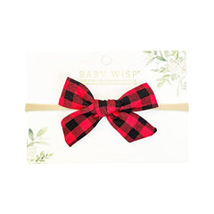 Baby Wisp - Headband - Hand Tied Bow - Red Buffalo Plaid - Baby, Infant, Hair Accessory