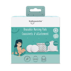 Baby Works Reusable Nursing Pads - Soft, Contoured Nursing Pads Made From Rayon - Comes with Wet Bag & Laundry Bag - Machine Washable - Pack of 8
