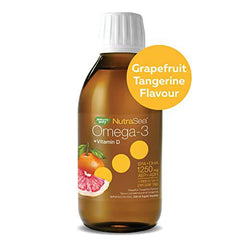 Nature's Way NutraSea Omega 3 + Vitamin D Fish Oil Liquid Supplement – Grapefruit Tangerine Flavour – 1250mg EPA & DHA + 1000IU D3, 200 mL