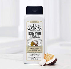 J.R. Watkins Coconut Milk and Honey Natural Daily Moisturizing Body Wash, Hydrating Shower Gel for Men and Women, Free of SLS, USA Made and Cruelty Free, 532 Milliliters