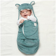 Baby GUND Oh So Snuggly Hippo Blanket Wrap, Plush Hooded Baby Blanket Wrap for Newborns, Blue/Cream, 26”