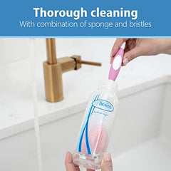 Dr. Brown's Reusable Sponge Baby Bottle Cleaning Brush Set with Suction Cup Stand, Scrubber and Nipple Cleaner, Pink, 3 Pack