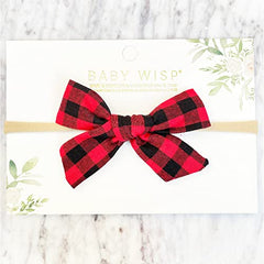 Baby Wisp - Headband - Hand Tied Bow - Red Buffalo Plaid - Baby, Infant, Hair Accessory