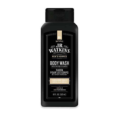 J.R. Watkins Sandalwood Vanilla Natural Daily Moisturizing Body Wash, Aloe and Green Tea, Hydrating Shower Gel for Men and Women, Free of SLS, USA Made and Cruelty Free, 532 Milliliters