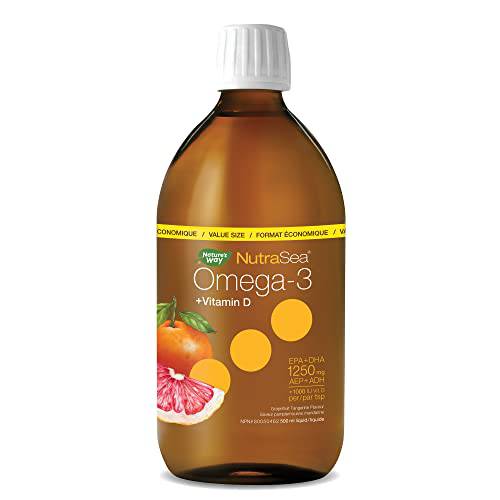 Nature's Way NutraSea Omega 3 + Vitamin D Fish Oil Liquid Supplement – Grapefruit Tangerine Flavour – Heart, Brain, Bone & Immune Support – EPA & DHA + 1000IU D3, 500 mL