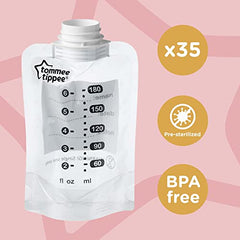 Tommee Tippee Pump and Go Breast Milk Storage Bags, For Storing and Freezing Breast Milk - Pump, Store & Freeze - 35 Count