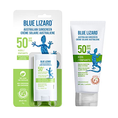 BLUE LIZARD SPF 50 Kids Duo, Mineral-Based Sunscreen for Toddlers and Children, Non-Greasy Sunscreen for Kids, Paraben-Free Sunscreen Stick for Kids, 2 Count, 89ml Tube and 14g Stick