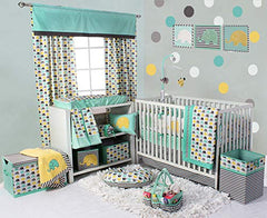 Bacati Elephants Unisex Fabric Storage Box/Tote, Mint/Yellow/Grey