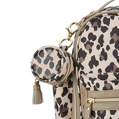 Itzy Ritzy Pacifier Case With Clip – Pacifier Charm Pod Includes Clasp to Easily Attach to a Diaper Bag or Purse; Measures 2.5” in Diameter and Holds 2 Pacifiers, Leopard