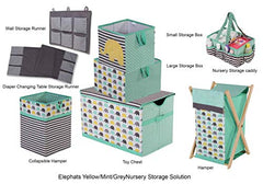 Bacati Elephants Unisex Fabric Storage Box/Tote, Mint/Yellow/Grey
