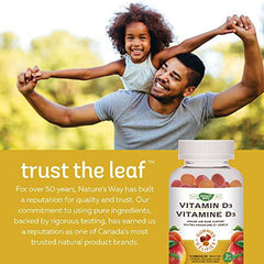 Nature's Way Vitamin D Gummies - Immune and Bone Support - 1000 IU Vitamin D3 per gummy - Strawberry, Peach and Mango Flavoured Gummies - 60 Gummies